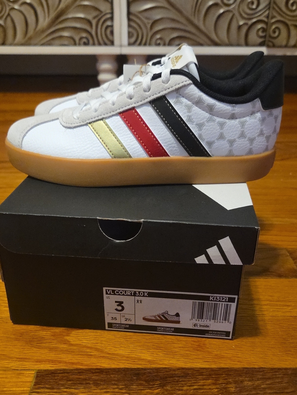 adidas VL Court 3.0 K Sneakers - White with Red & Black Accents